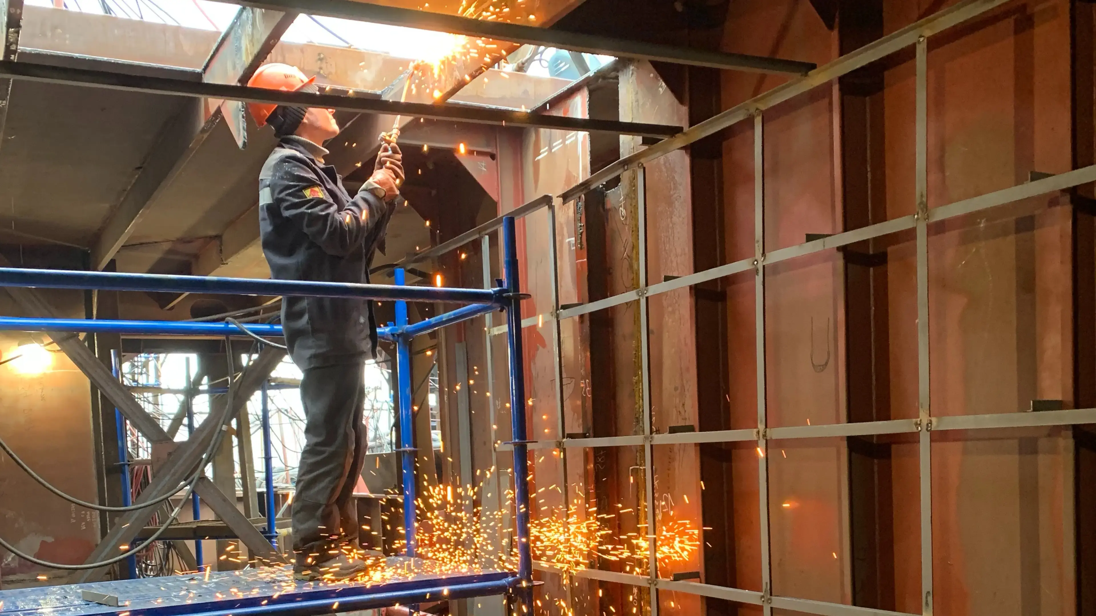 Construction worker welding