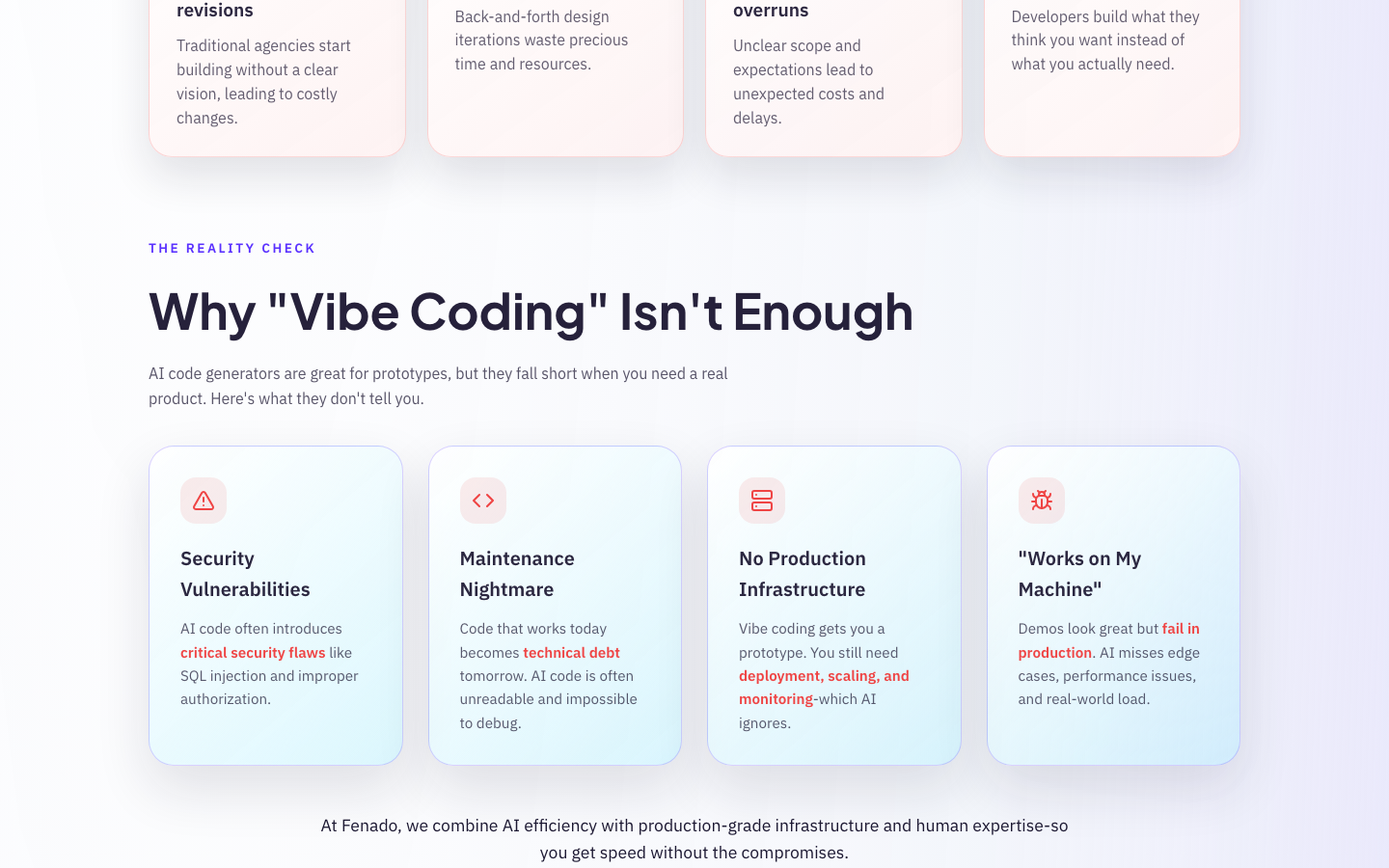 Fenado AI features section showing real-time generation capabilities