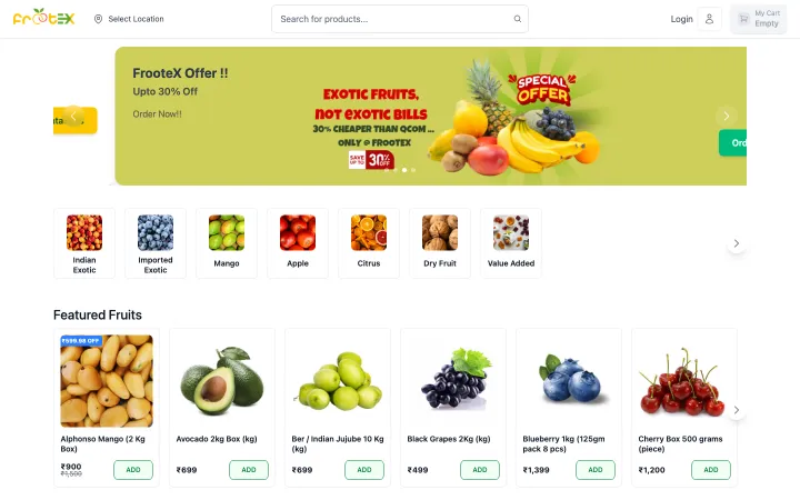 Frootex Storefront-Startseite