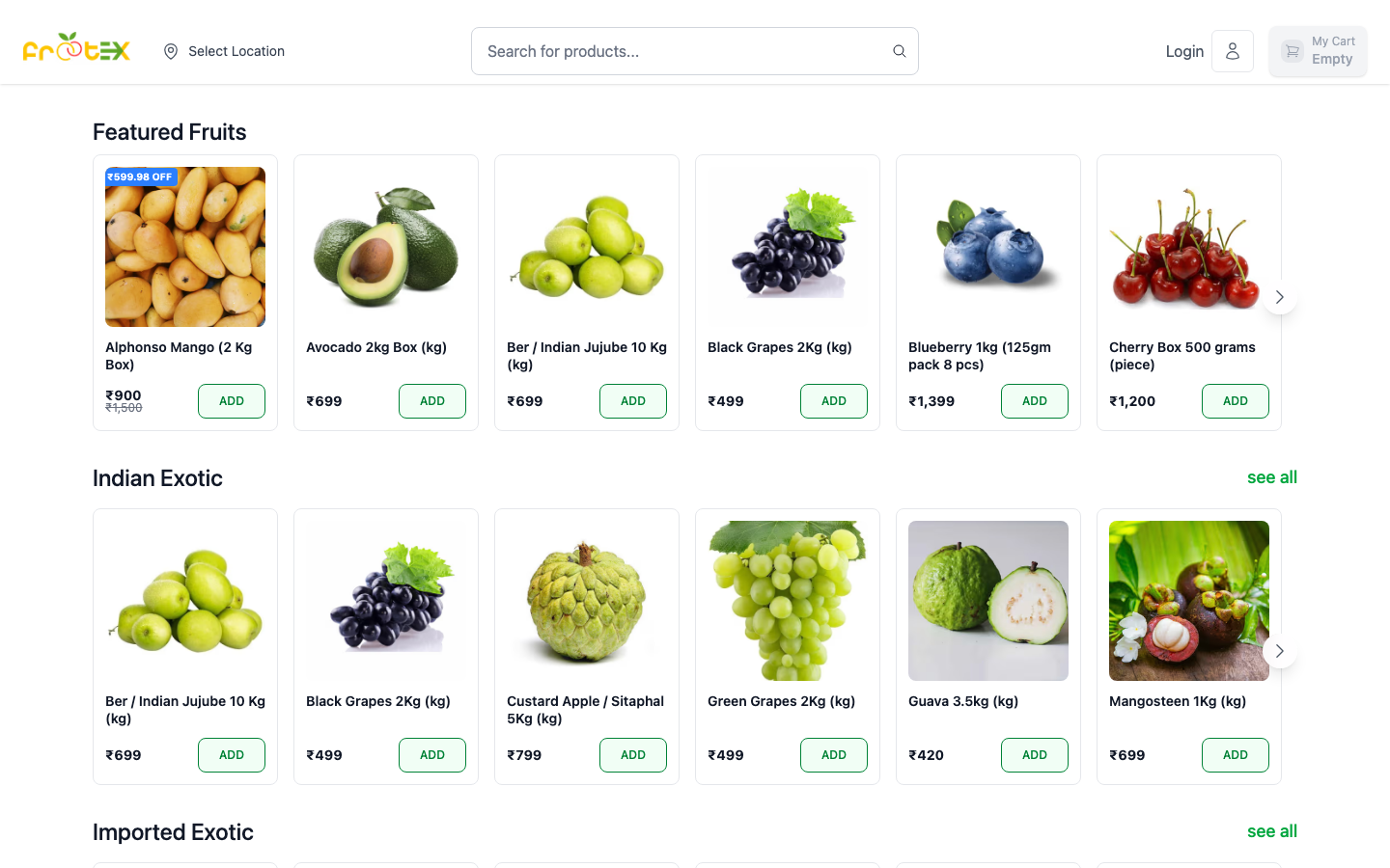Frootex Produktlisten mit Echtzeit-Bestand