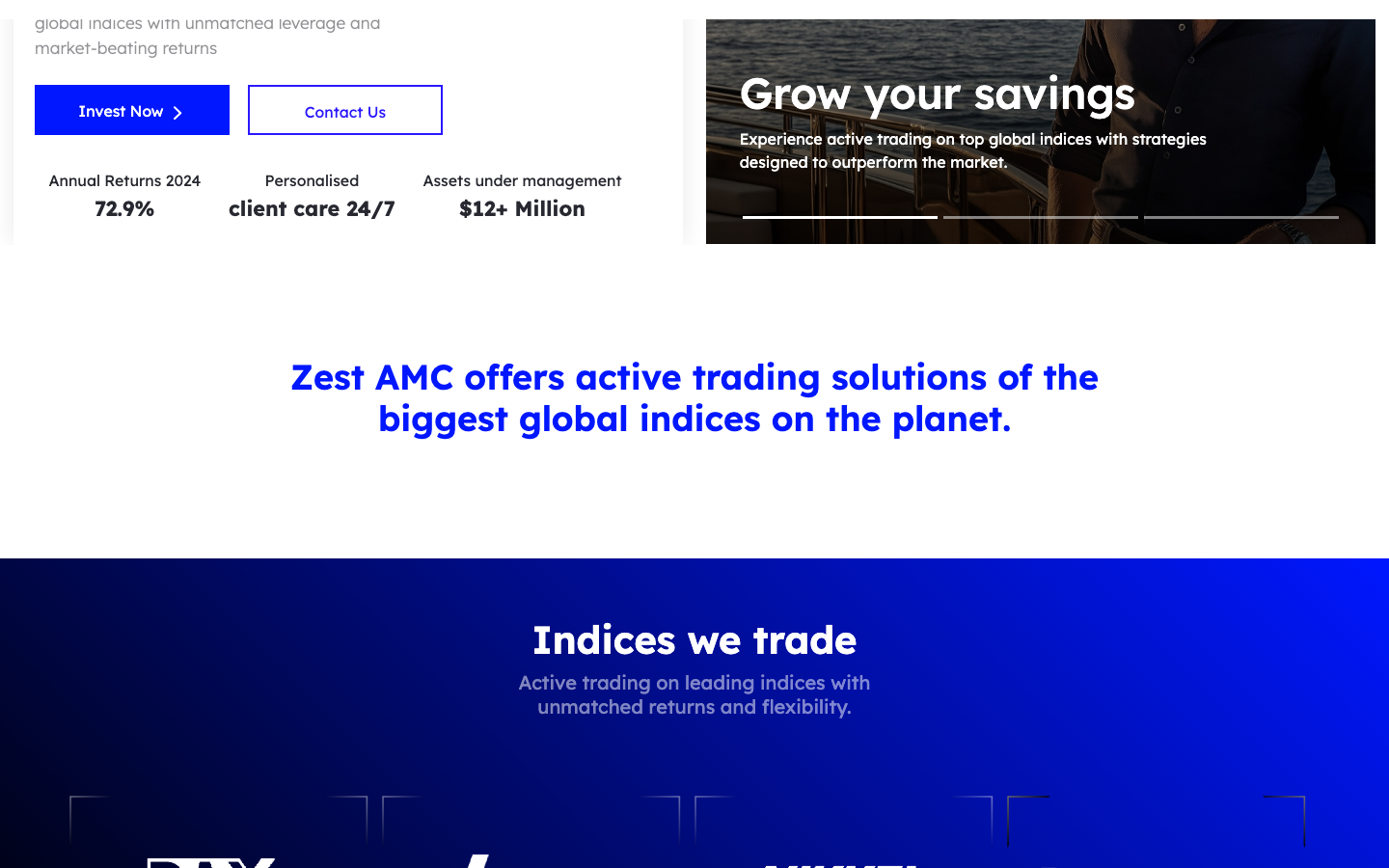 ZestAMC indices section showing available crypto funds